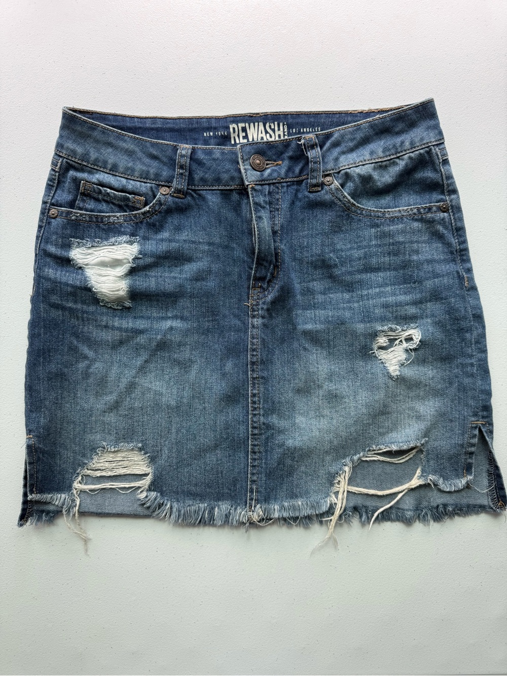 Rewash Blue Distressed Denim Mini Skirt